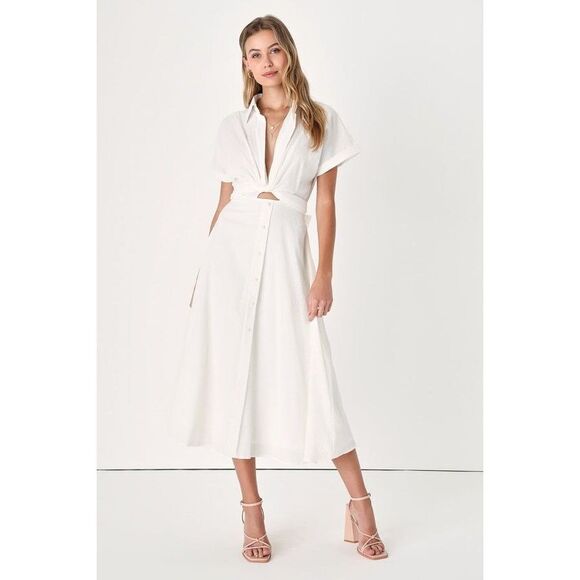 Lulus Dresses & Skirts - Lulus Palermo Perfection White Collared Midi Dress With Pockets - Size M